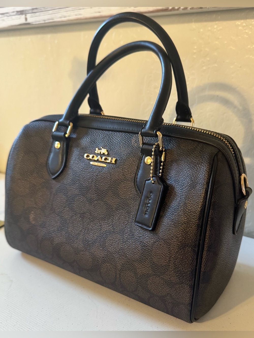Coach Rowan Crossbody NWT Dark Brown Black Leather & Canvas w Gold Hardware NWT - Picture 8 of 16